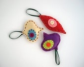 Felt Christmas tree ornaments - Retro decorations in red, purple, off white - holiday ornament