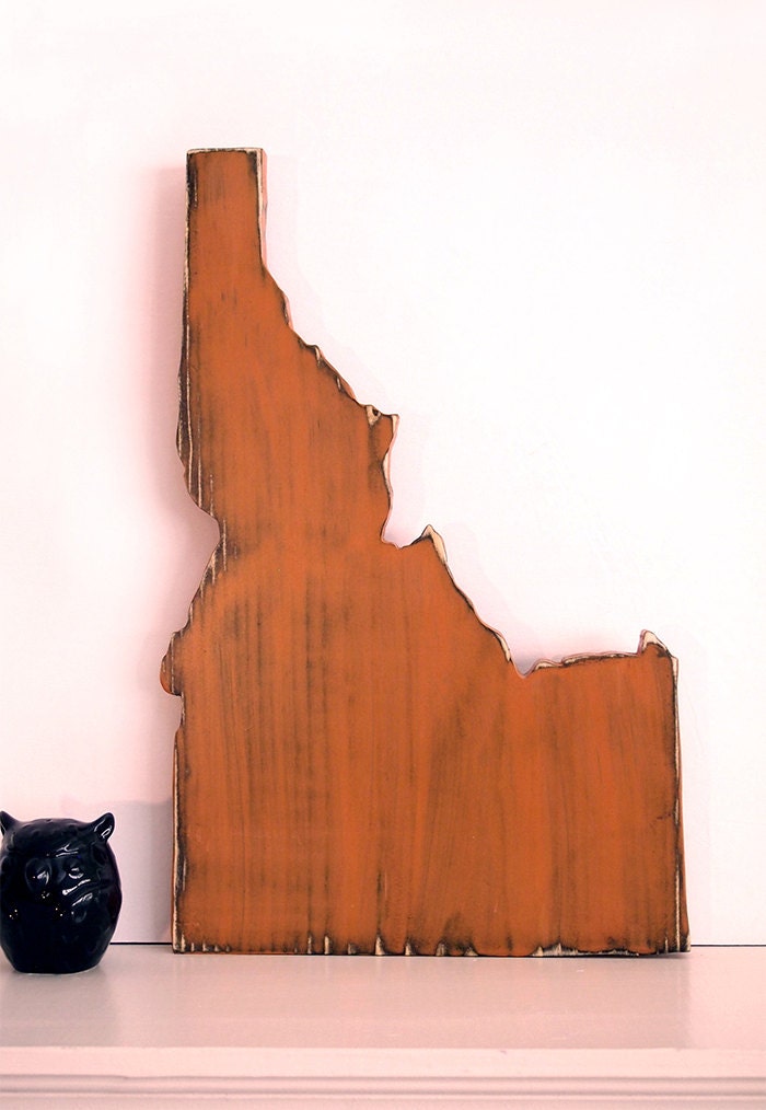 Idaho State (Pictured in Rust) Pine Wood Sign Wall Decor Rustic Americana Country Chic Alternative Wedding Guest Book