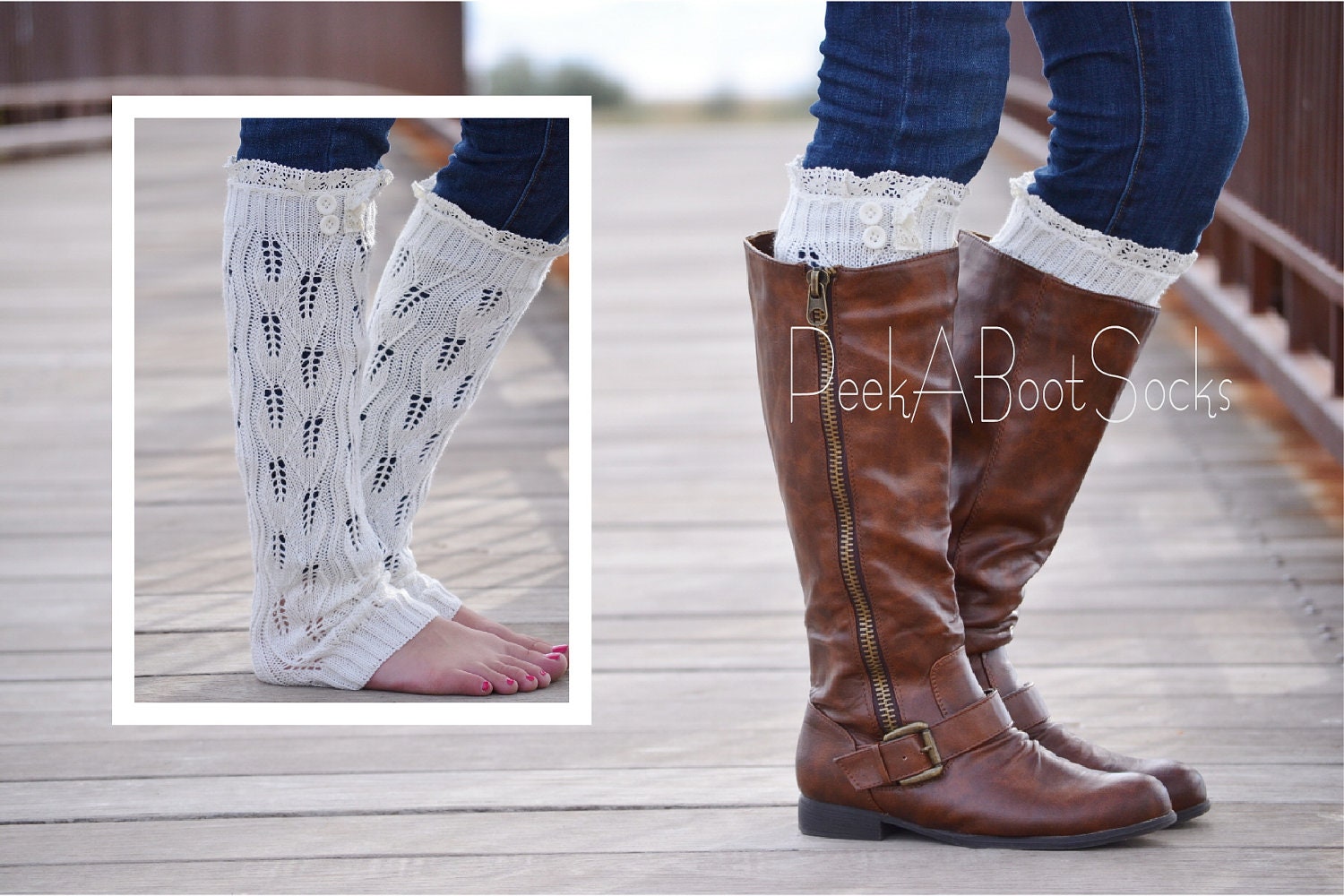 SALE- Off White Boot Sock Leg Warmer-Women's