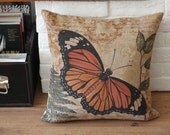 Butterfly design cotton throw pillow cover // housewares decorative pillow