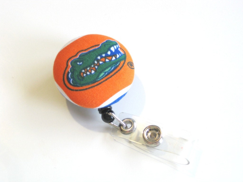 Retractable ID BADGE Reel Holder, Lanyard made with Florida Gators Fabric