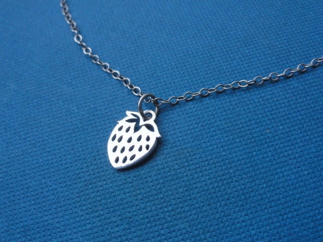 Sterling silver strawberry charm necklace, berry, fruit, minimalist, modern, single charm, small, simple, everyday,summer wedding,bridesmaid
