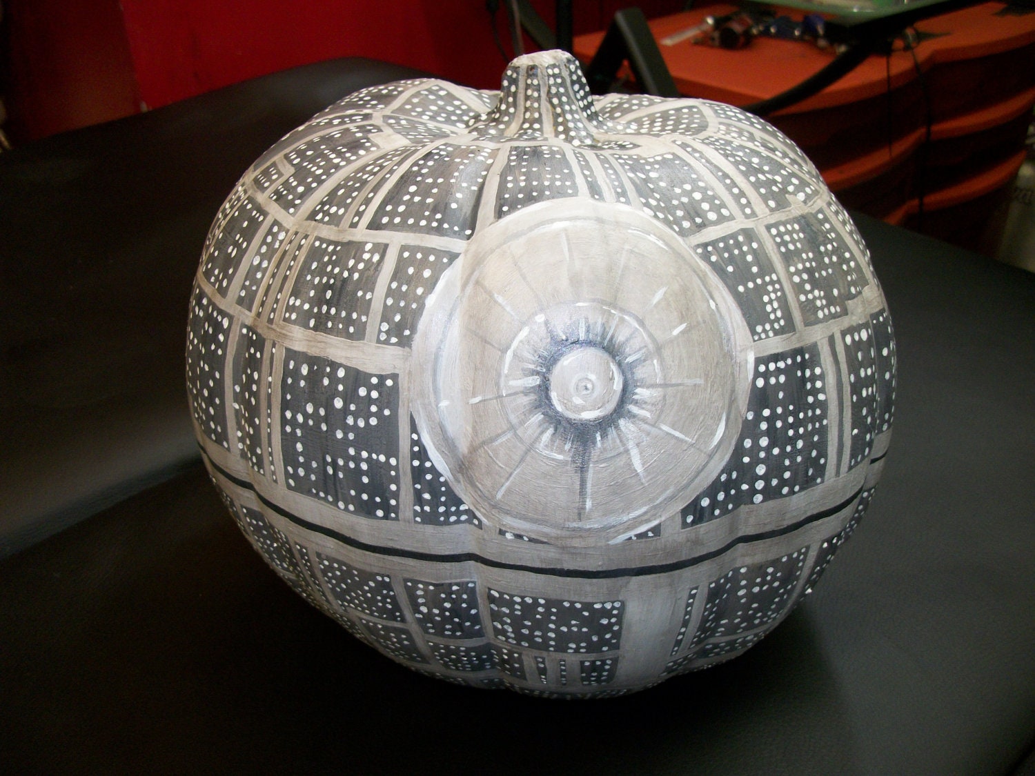 Death Star styled (fake) pumpkin - UV reactive & glow-in-the-dark details