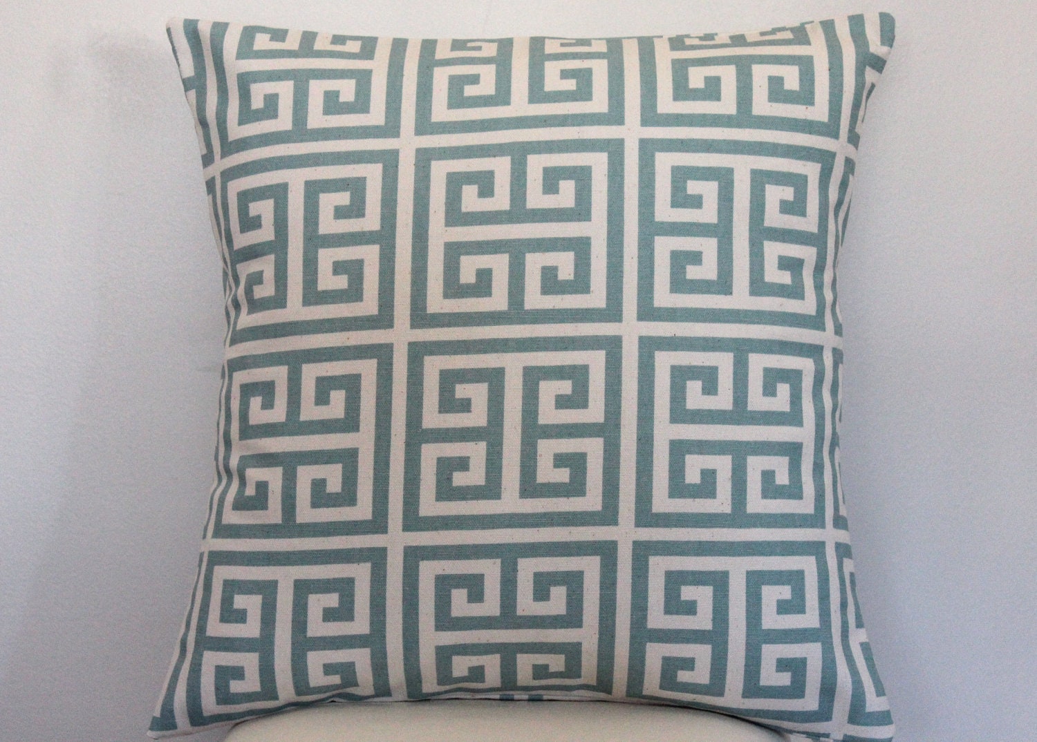 Pillow Decorative Throw Pillow Covers Accent Pillows Cushion Covers 16 x 16 inches Blue on Natural Greek Key