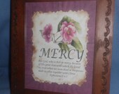 Mercy Ephesians 2:4-5-original Christian print in recycled, antiqued wood frame, wall hanging or set at a table, wall decor for home decor