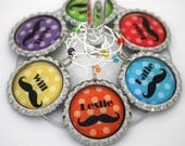 Wedding wine charms mustache favors personalized custom polka dot drink markers.