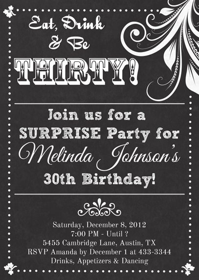 Chalkboard Look Adult Birthday Party Invitation - Printable Il_570xn