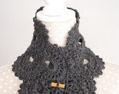 Dark grey Queen Anne's lace crocheted neckwarmer cowl under 25 winter Christmas elegant