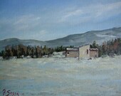 Original painting, impressionist, fine art, acrylic, canvas, winter, snow, sunset, landscape, italy, tuscany, Sessa