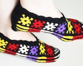 hand knitted wool slippers traditional multi color slippers socks authentic footwear booties ethnic turkish handmade slippers gift ideas