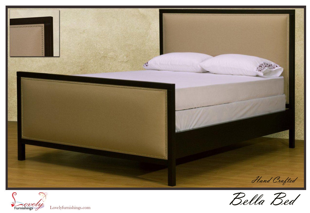 Bella Uphostered Nail Head Head board with Espresso Bed Frame, King Bed Frame, Queen Bed Frame, headboard, Espresso, Cherry, Walnut