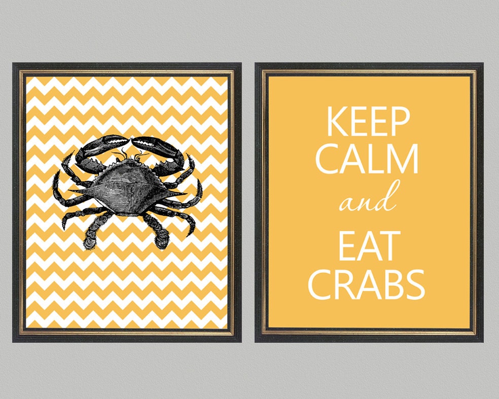 Keep Calm  crab Wall Art Set of 2 - print on Fine art watercolor paper 8x10 inch.