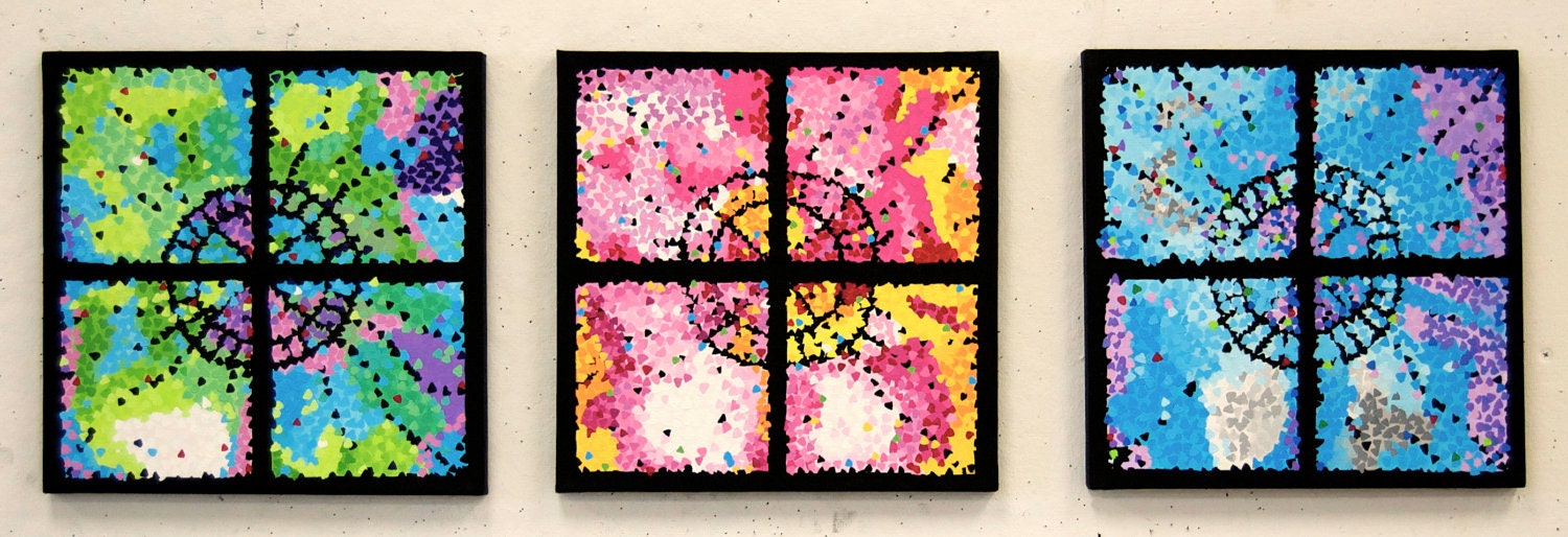 Set of three original acrylic paintings