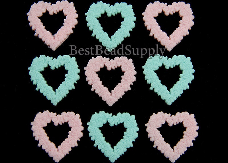 12 pcs 26mm Resin Mixed Color Rose Flower Heart DIY Cabochon Beads Kawaii Deco Den Scrapbook