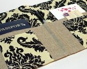 Stationery Clutch, Organizer for Travel Documents- In Touch Clutch in Ivory and Black Damask