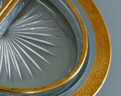 Vintage Oval 3 Piece Gold and Glass Platter Set
