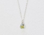 Dewdrop moss - tiny teardrop sterling silver necklace - delicate everyday jewelry  gift for her