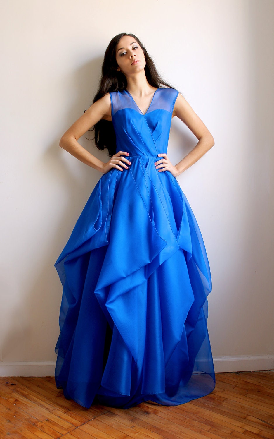 Emilianne- royal blue silk organza dress -sample sale