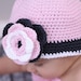 Cloche Hat Crocheted "The Charlene" Pastel Pink Charcoal Grey White Bucket Hat Flower Trim