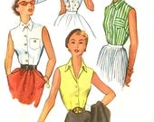 1950s Sleeveless Blouse - McCalls 9028 - Collar Options - Vintage Sewing Pattern - Size 16 / Bust 34