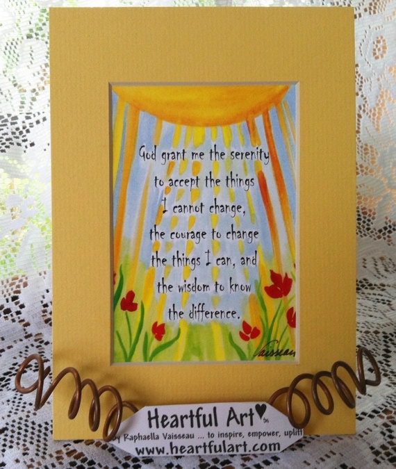 SERENITY PRAYER 5x7 God Grant Me Inspirational Recovery Words Heartful Art by Raphaella Vaisseau