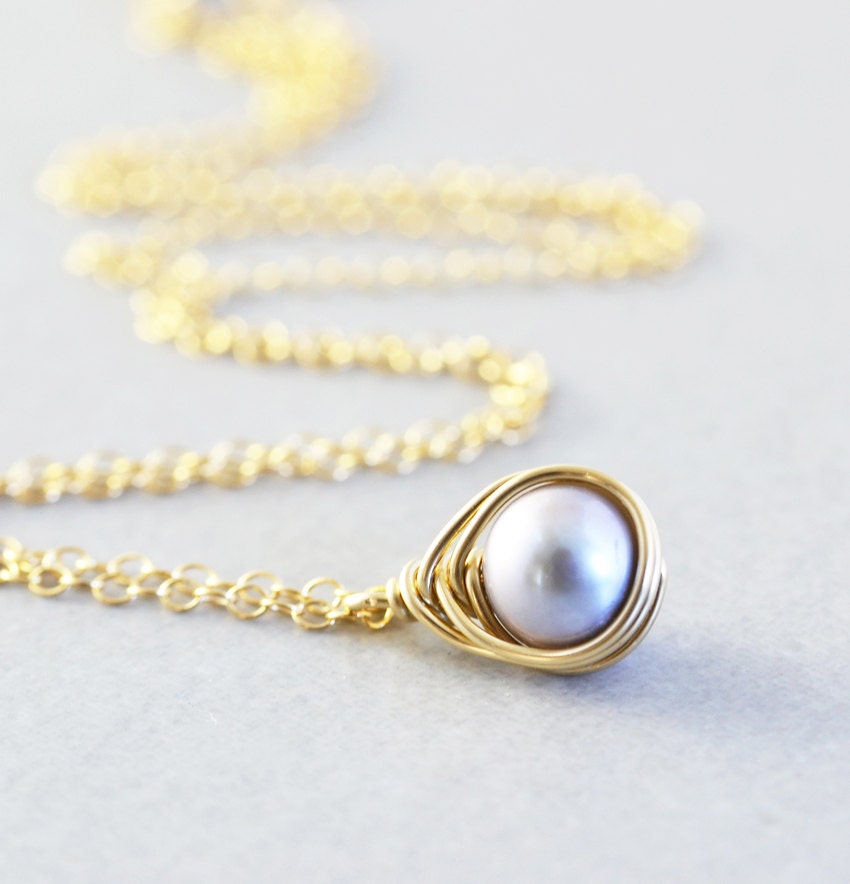 Grey Pearl Necklace, June Birthstone, Gray Pearl Drop Necklace, Bridesmaid Gift