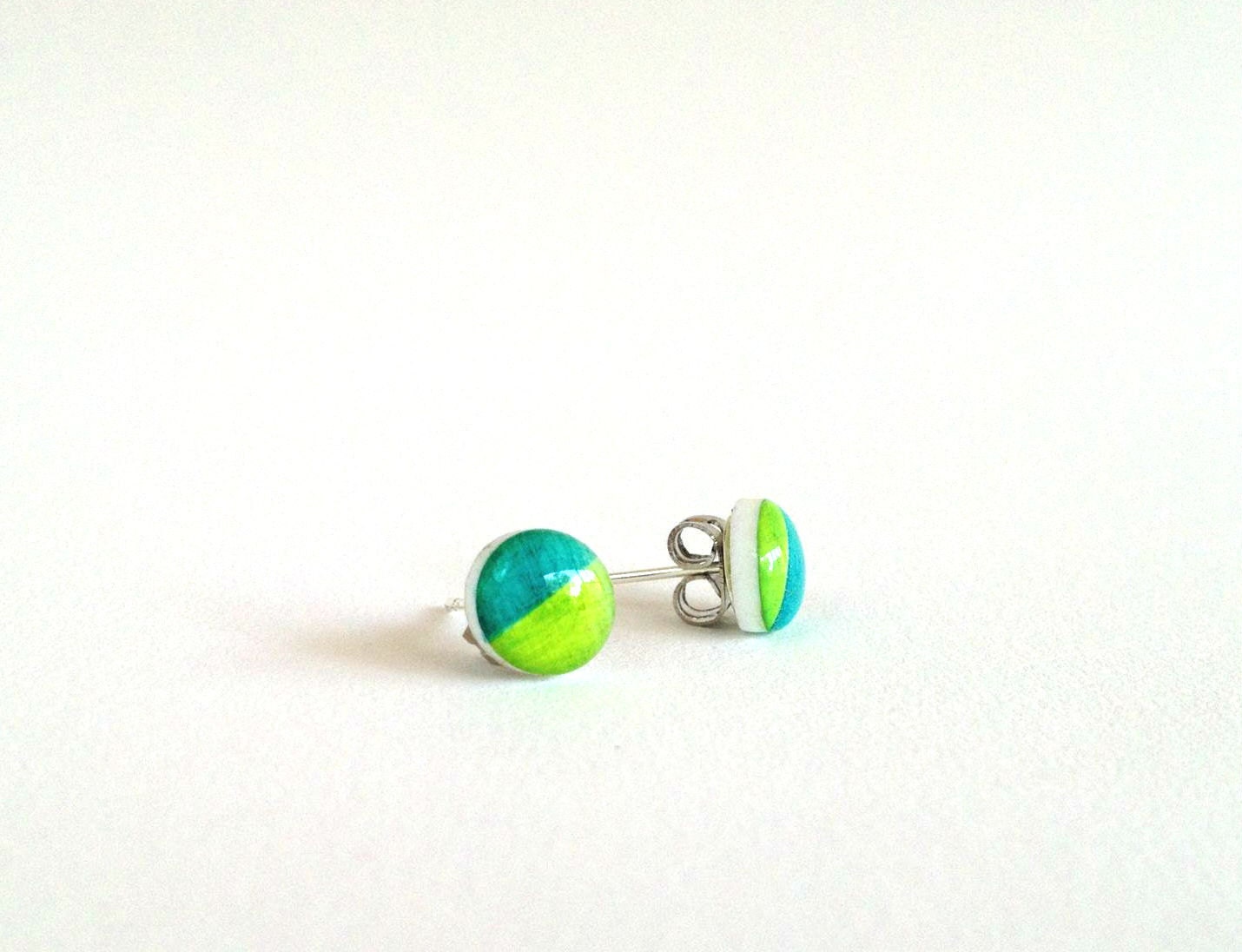 SALE Hand Drawn Two Tone Earrings - Teal/Green