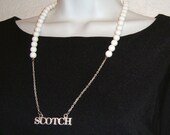 Scotch, White Bead Booze Label Necklace