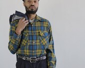 Vintage Wool Shirt . 1960s Plaid Top by SEARS