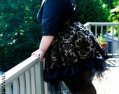 Plus size Steampunk Dress Lolita Jumper Gold Black Velvet Flock - 3X-5X
