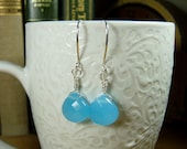 Peruvian Blue Chalcedony Quartz Earrings - Faceted Briolette, Wire Wrapped, Sterling Silver Earrings, Blue Earrings, Briolette Earrings