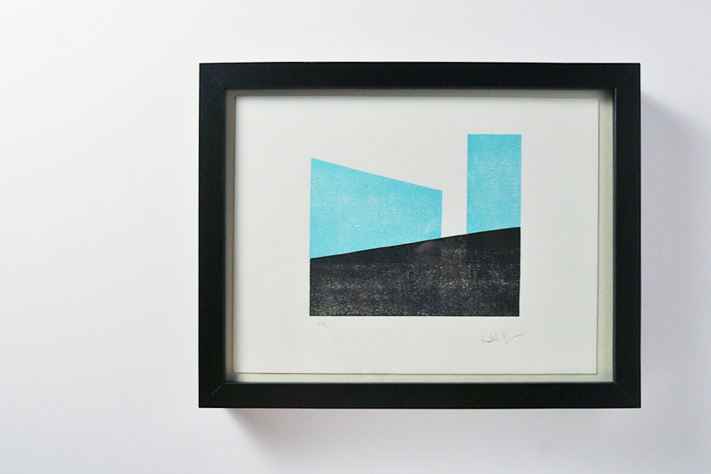 Landscape Letterpress Art Print Linocut Block Buildings