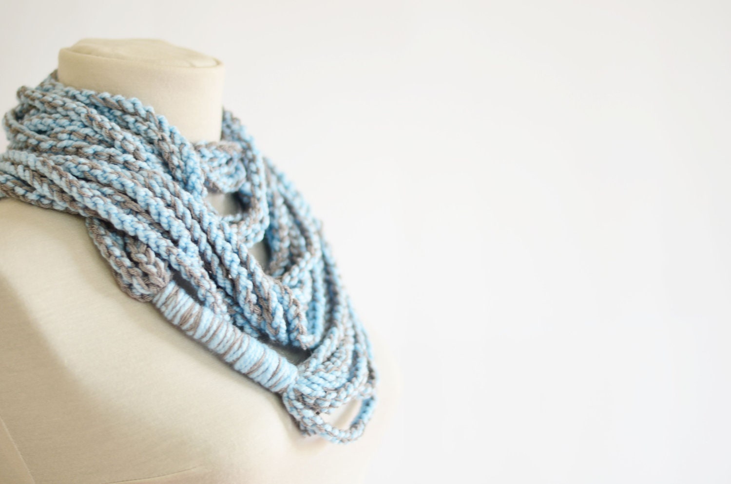 Infinity chain scarf. Blue and gray infinity scarf. Long infinity scarf