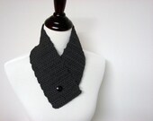 Button Cowl Crochet Neckwarmer Hand Crocheted Scarf Black - MADE TO ORDER, Accessory Winter Gift