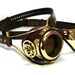 STEAMPUNK MONOGOGGLE and EYEPATCH brown leather polished brass gears Flex Solid Frame ///
