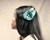 Mint green hair flowers with light Tiffany blue feathers light green hair fascinators olive green moss green polka dot feathers