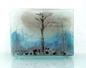 fused glass napkin holder ,bright clear  whiteness landscape