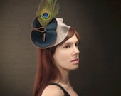 Teal Felt Fascinator With Copper Chain, Leather, and Feather Accents - Made to Order