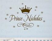 Prince Name Wall Decal - Baby Boy Nursery Vinyl Custom Name with Crown and Stars 22H x 36W FN0352