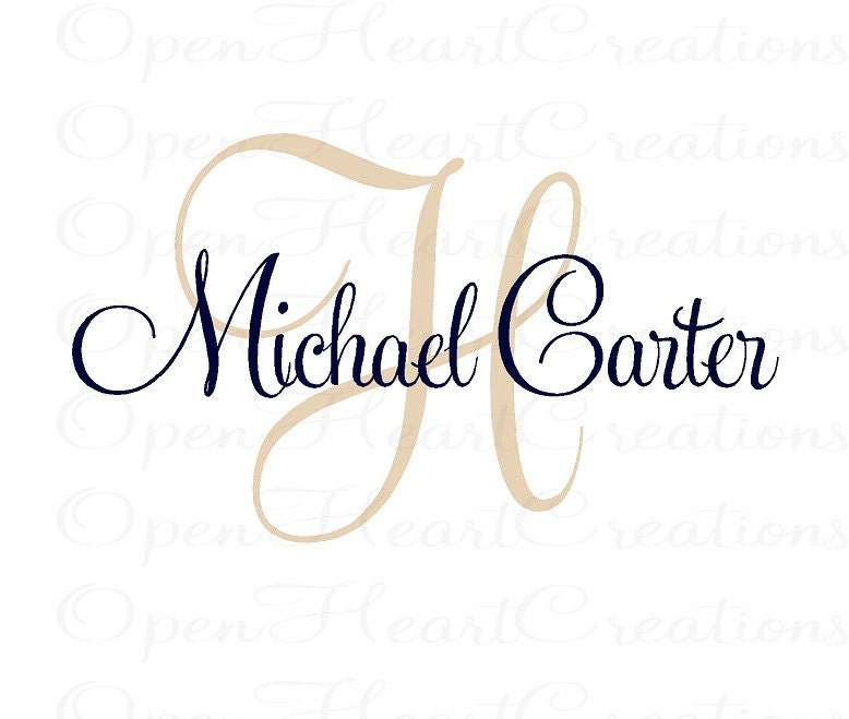 Childrens Name Wall Decals - Name and Initial Monogram Vinyl Decal - Personalized Baby Nursery Wall Art 22h x 38w IN0012