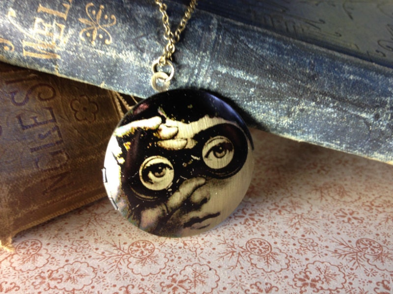 Locket Necklace - Victorian Lady - Surreal Jewellery - Vintage Illustration - Elegant Strange Unusual Jewellery