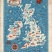 Vintage England Map "Great Britain" Antique British Map - Red White and Blue Nautical Art Print - Mid Century Modern Art