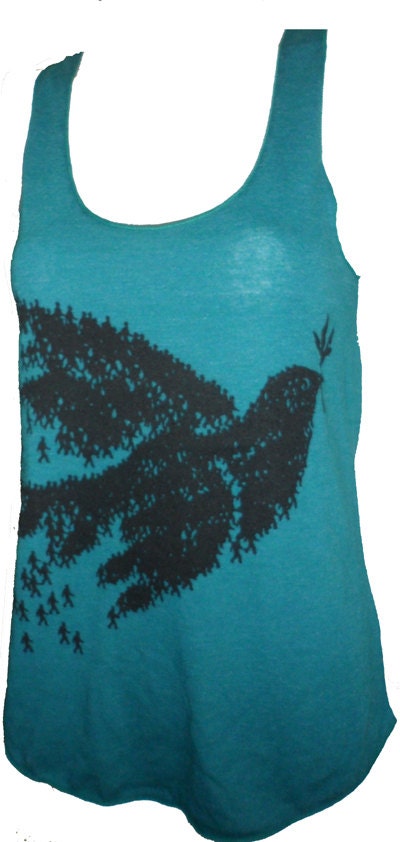 People Peace Dove Bird Art American Apparel Tank Top XS  S    M   or   L