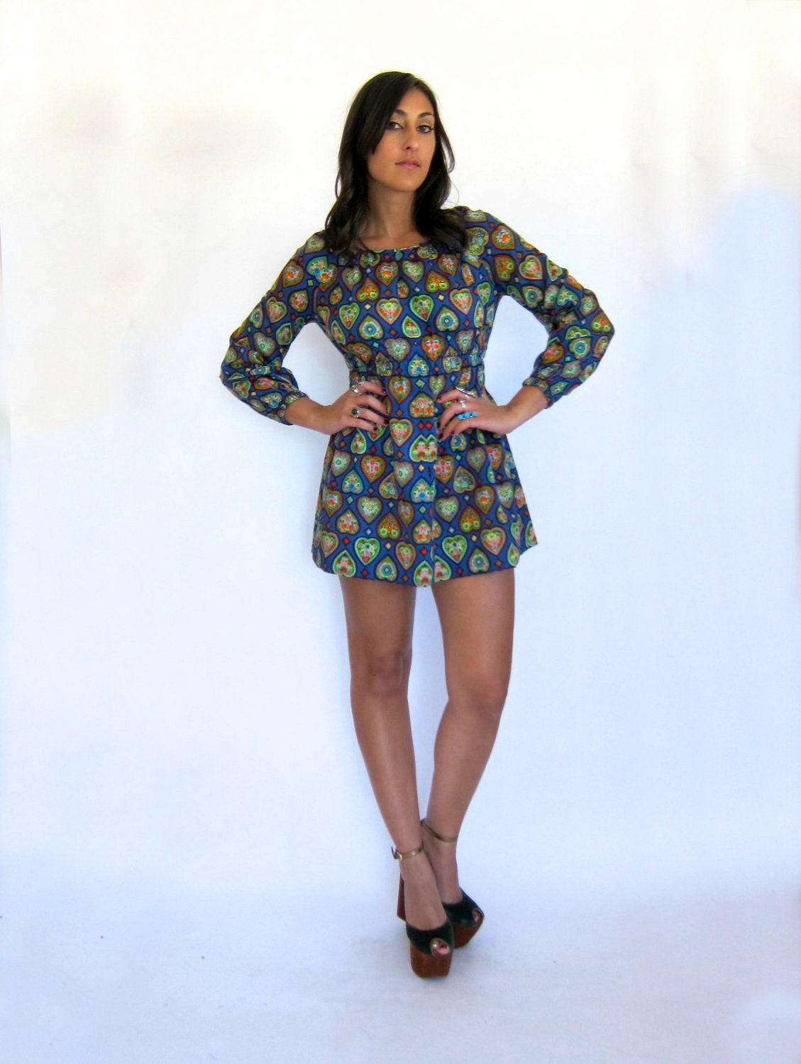 Vintage 70s Queen of Hearts Mini Dress