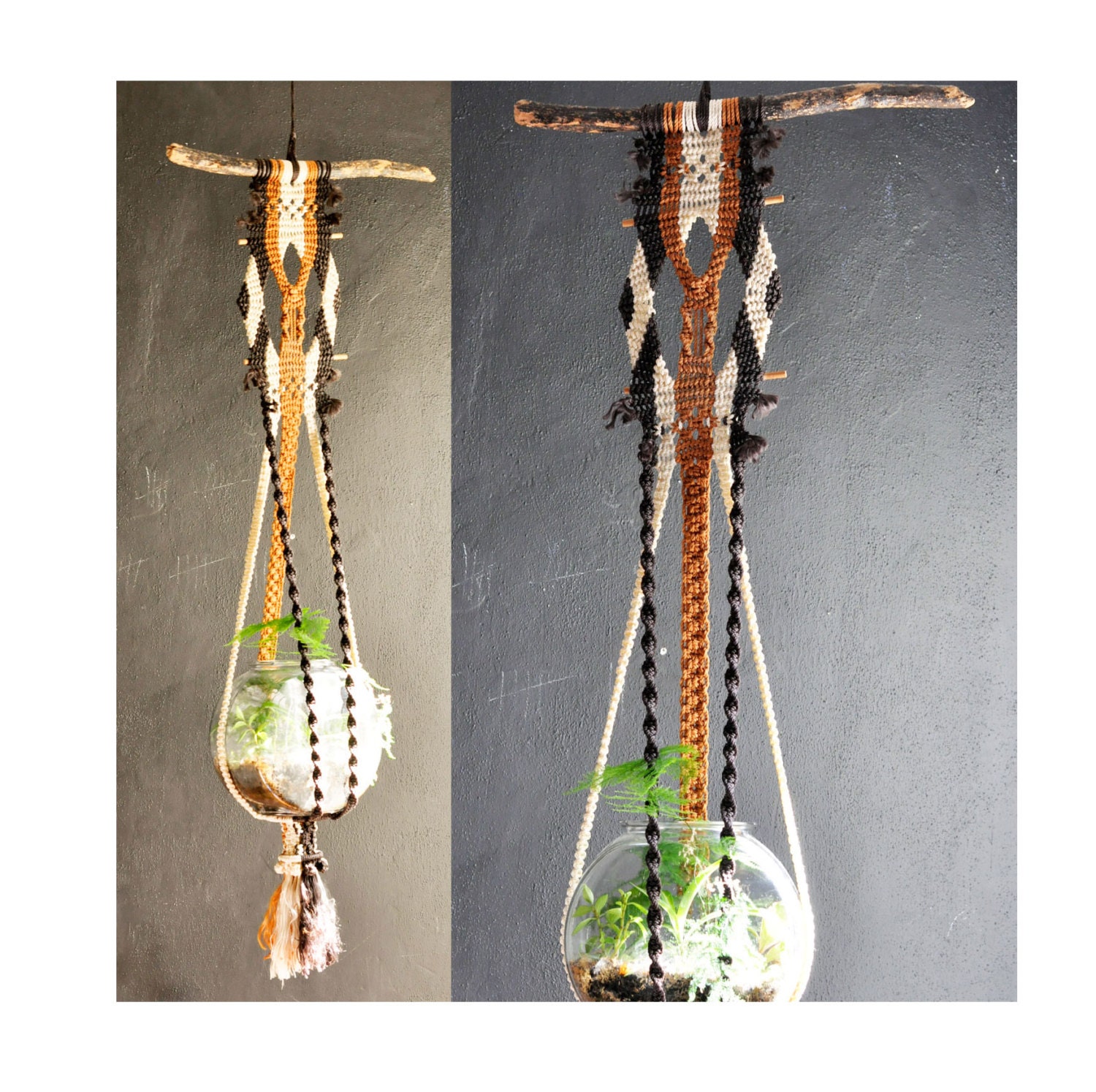 Vintage Macrame Fiber Art Rope Large Hanging Planter