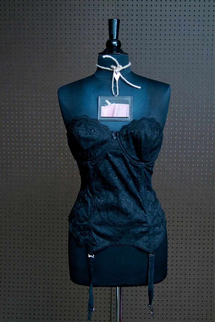 Vintage Black Lace Corset "Rebel" Bustier Top DD 36