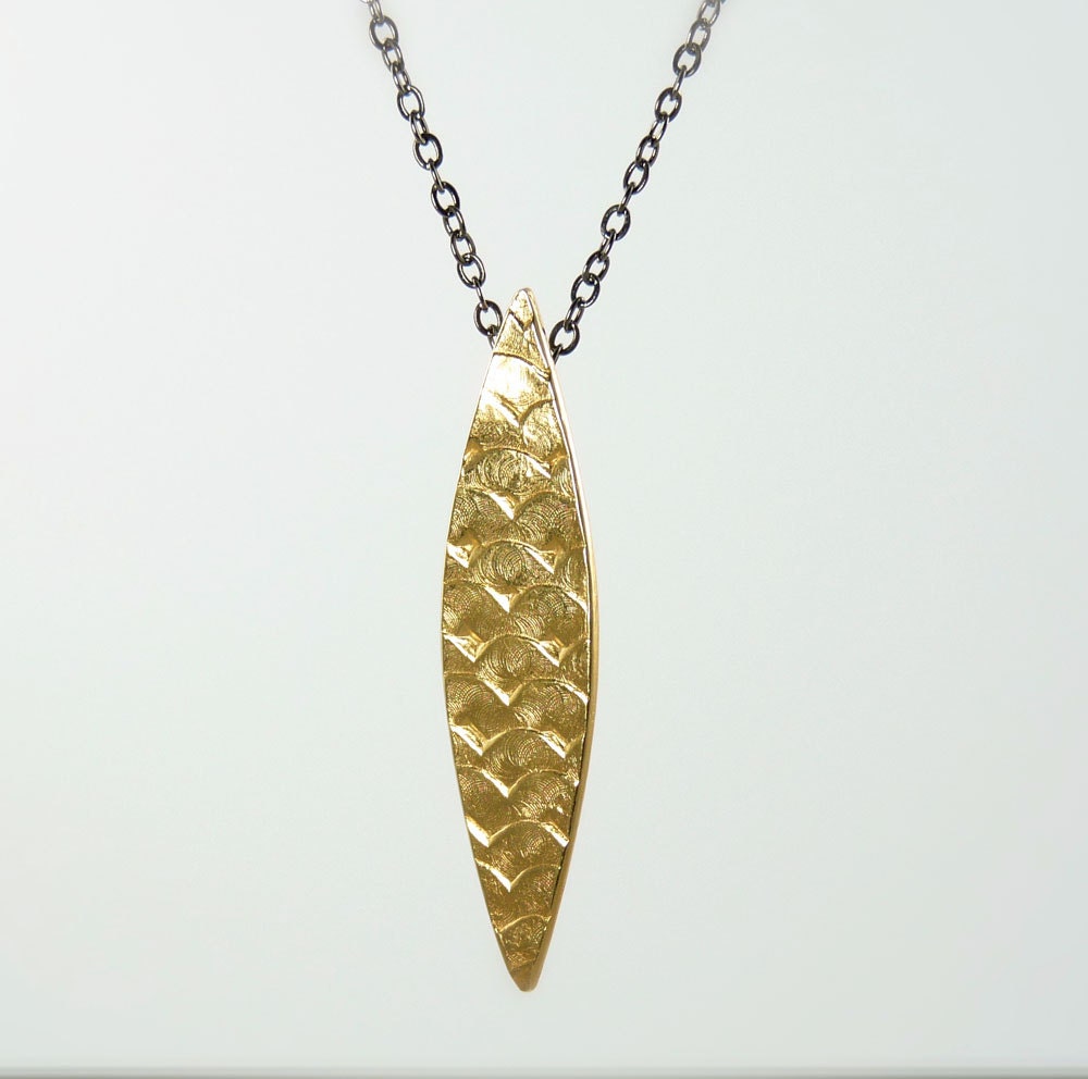 Marquis Slender Charm with Scales, designer jewelry, exotic jewelry, charm, talisman, gold necklace