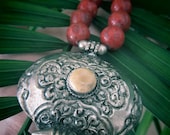SALE Sponge Coral & Tibetan Pendant Necklace - Beautiful Natural Elements and Metal