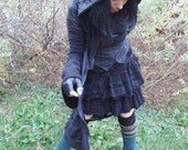 Avalon Coat - Black Jacket - Hood - Lolita Fashion - Gothic Lotus Noir - Victorian Ruffles - Bohemian Couture - Ankle Length - Size X- Small