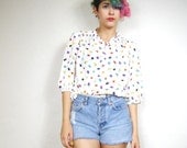 S A L E 70s Party Polka Dot Ruffle Blouse (S/M)